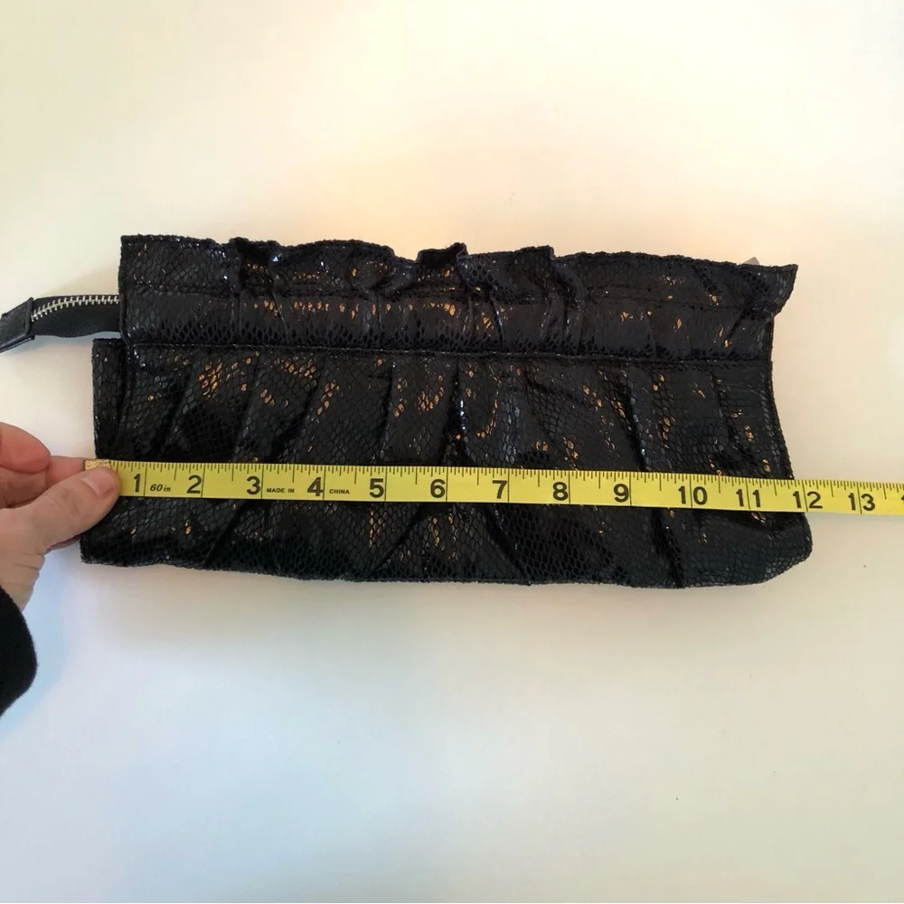 Express Black Faux Snakeskin Ruched Clutch Y2K Evening Bag